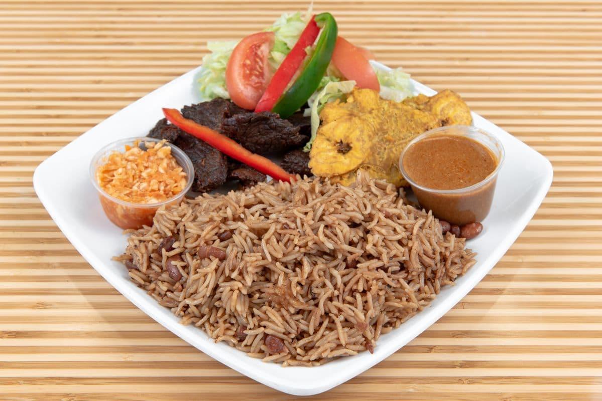 Tassot + Rice + Plantains + Pikliz
