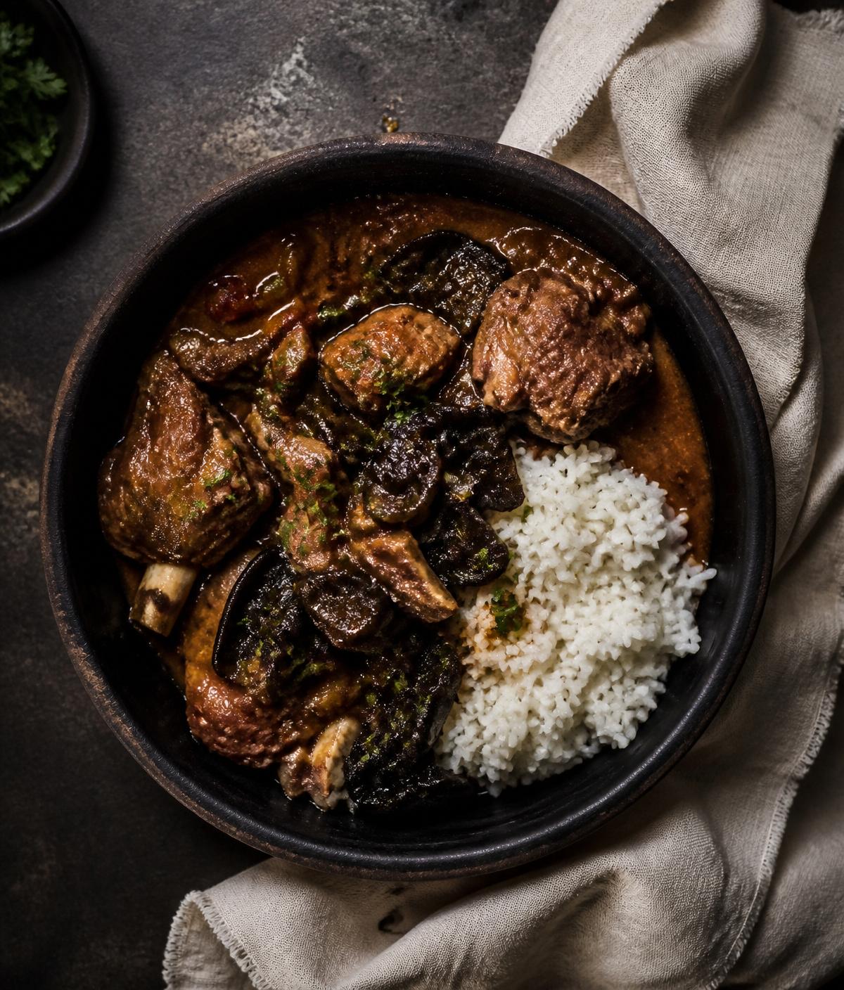 Taso Kabrit with djondjon rice
